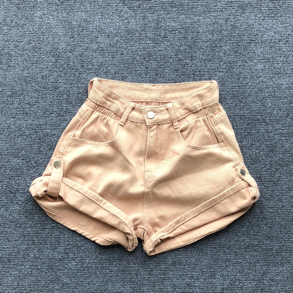 Women's Tan High-Waist Cotton Shorts